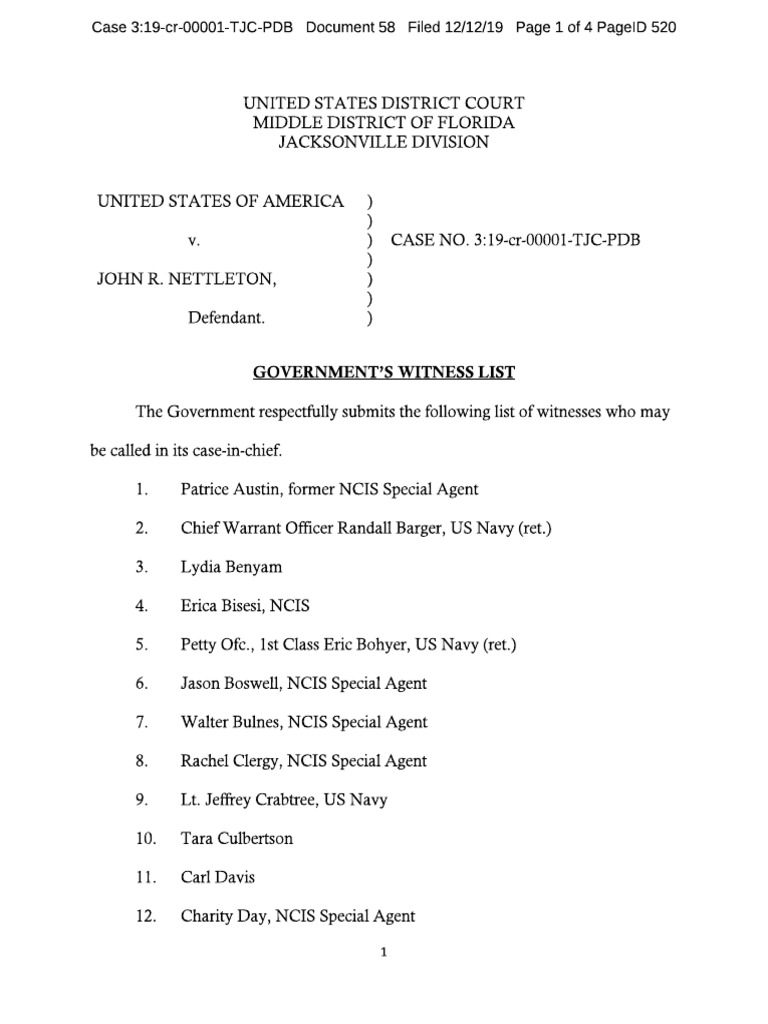 Government's Witness List | PDF