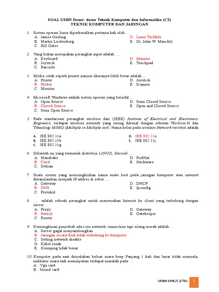 Soal Usbn C2 Tkj Jadi