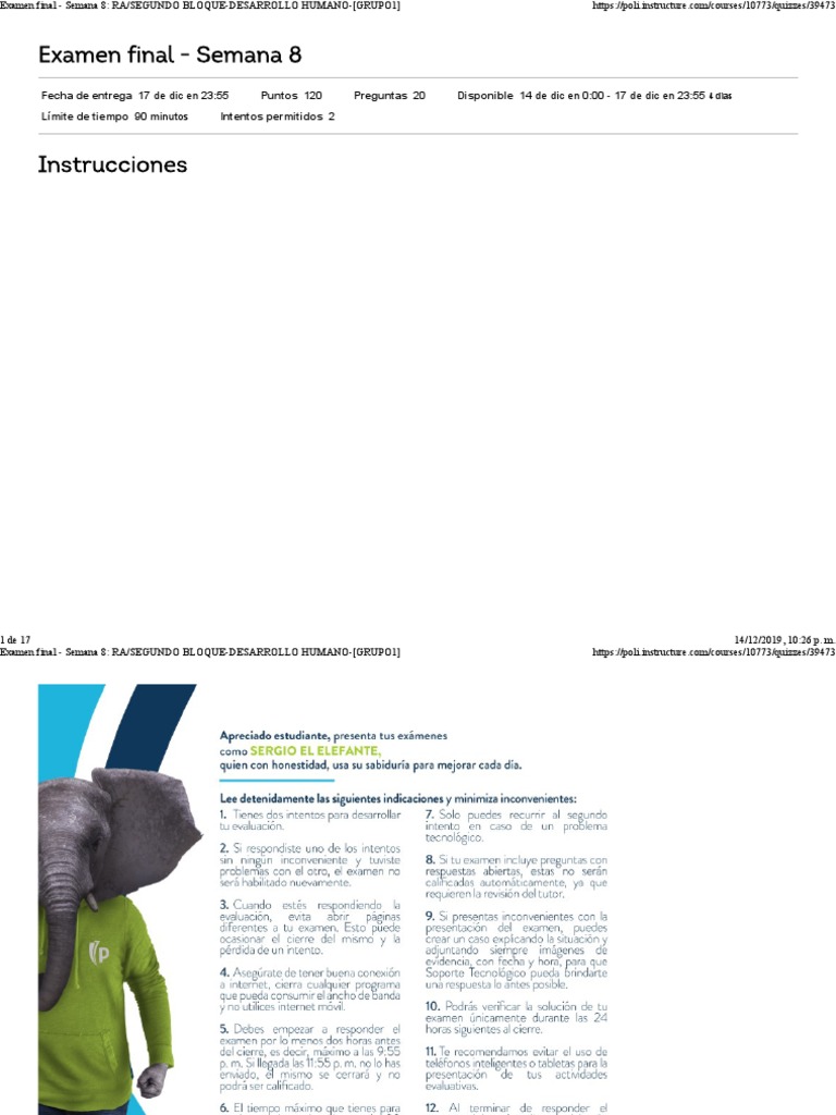 Examen Final Desarrollo Humano 2023 | PDF | Prueba (evaluación ...