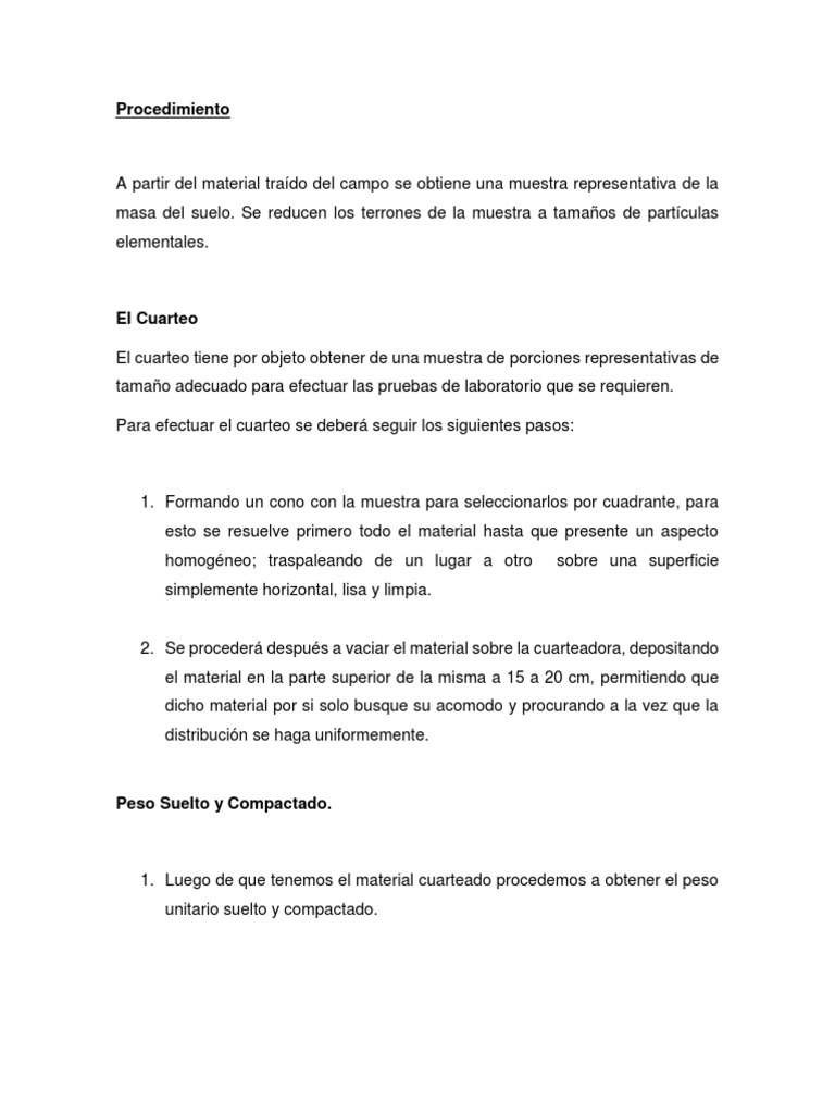 Procedimiento de Cuarteo de Muestras | PDF | Hogar, jardinería y ...