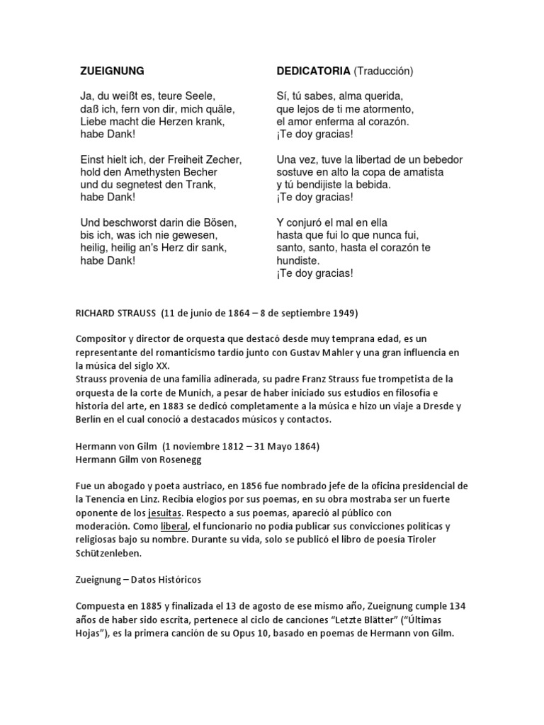 Zueignung (R. Strauss) PDF Richard Strauss Las artes escénicas