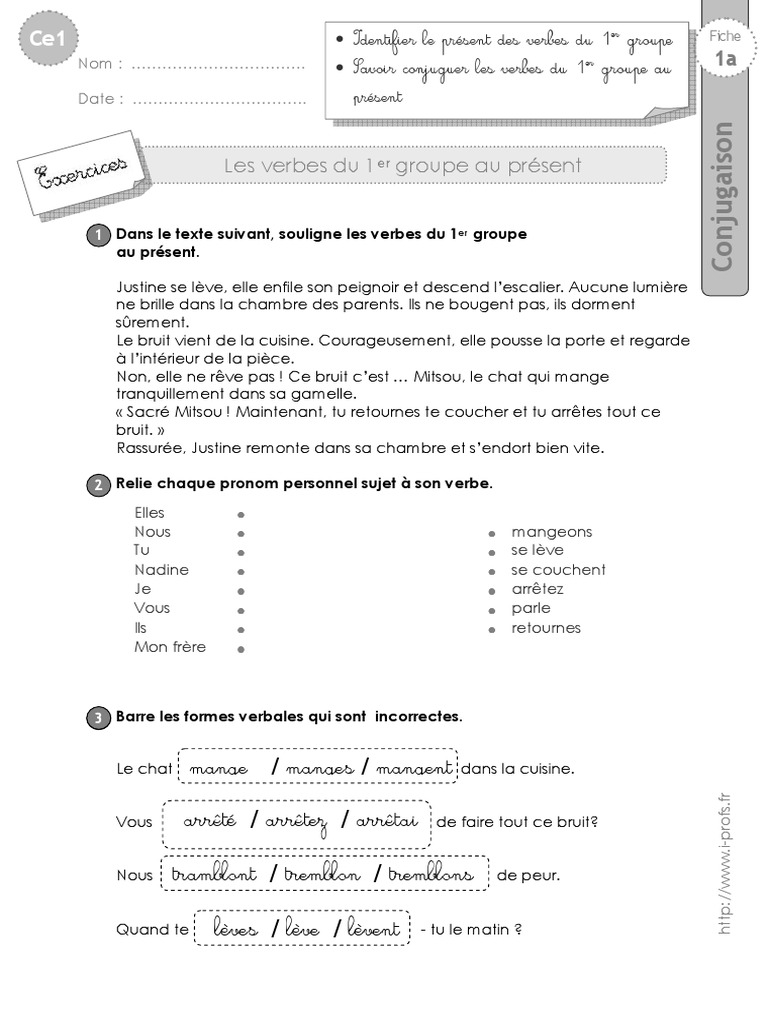 Exercices Verbes 1er Groupe Présent Ce2 Pdf Ce1 Exercices 1er Groupe Present | PDF | Verbe | Sujet (Grammaire)