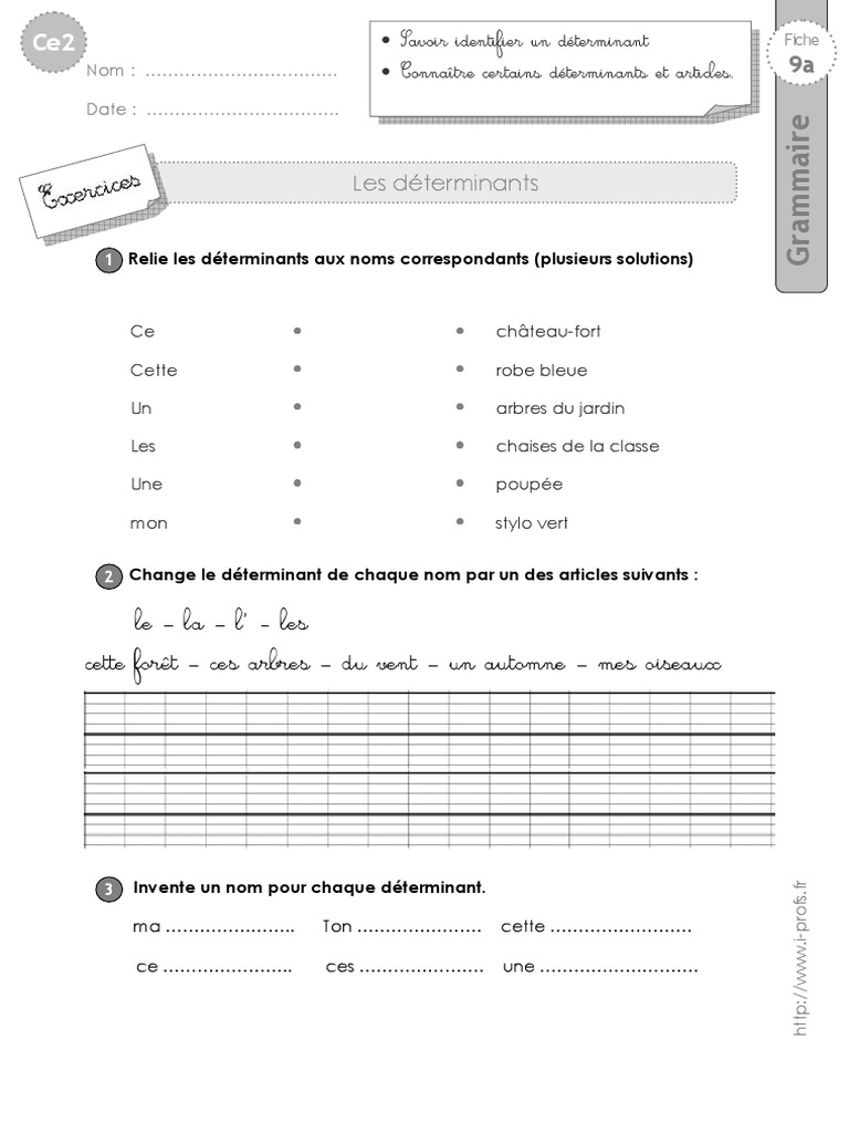 Exercice Sur Les Déterminants Ce2