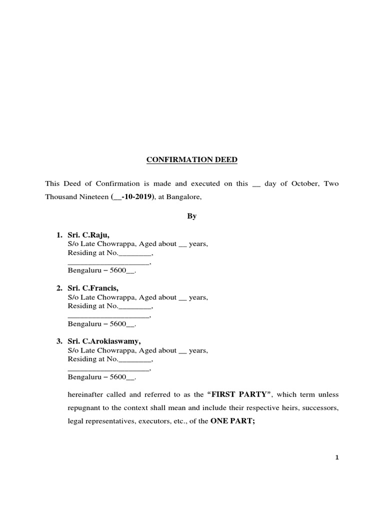 Confirmation Deed for Property Ownership | PDF | Deed | Power Of Attorney