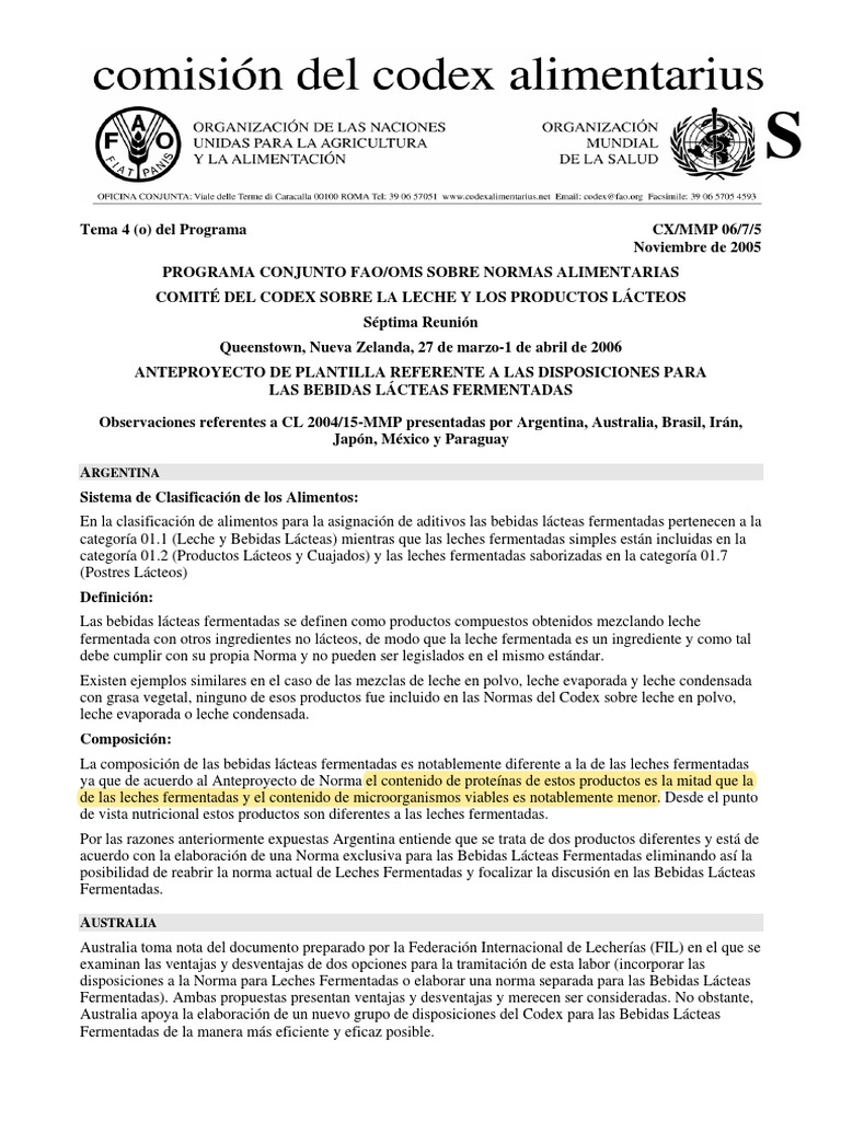 Codex Alimentarius Bebidas | PDF | Productos lácteos | Leche