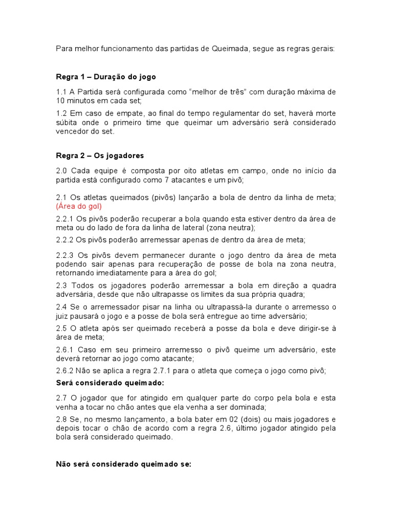Queimada | PDF | Jogos competitivos | Regras e regulamentos esportivos