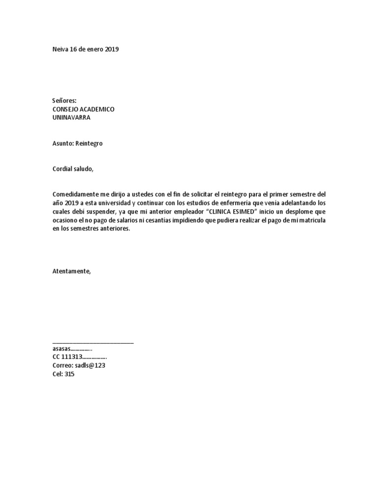 Carta De Aplazamiento