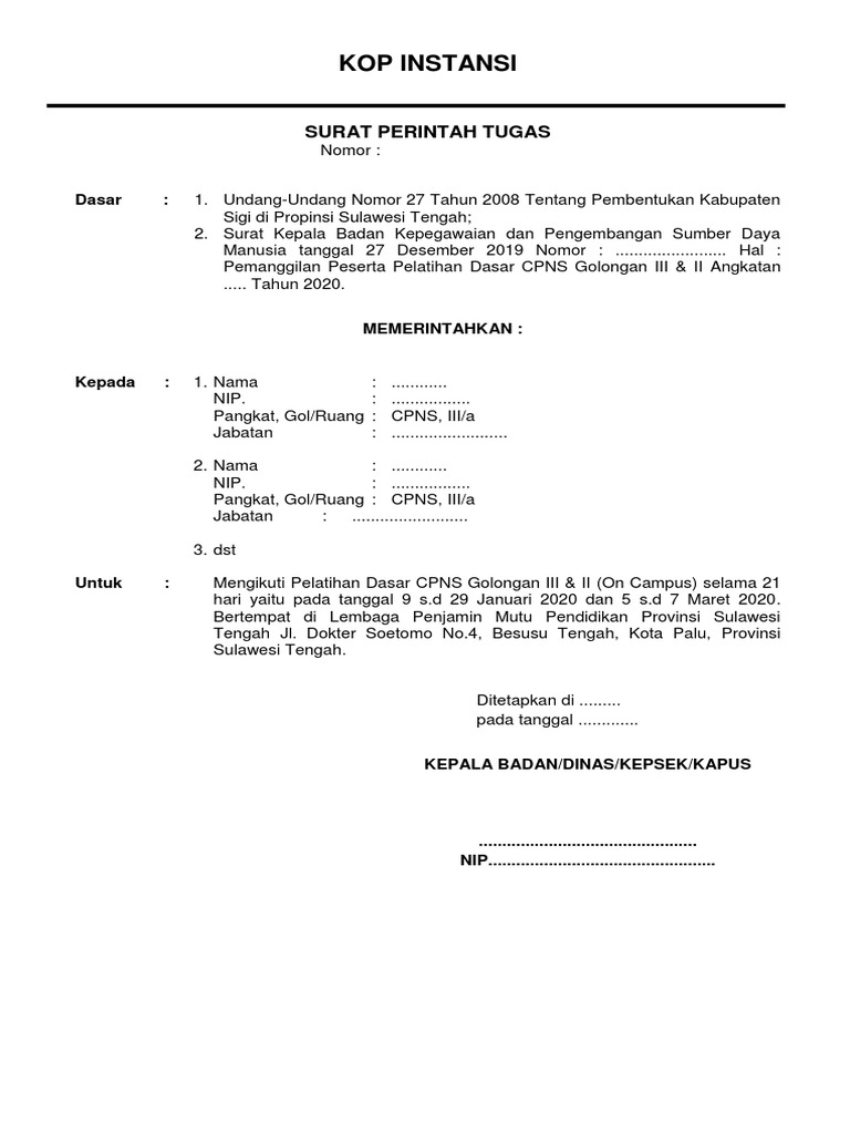 Contoh Surat Tugas Latsar 