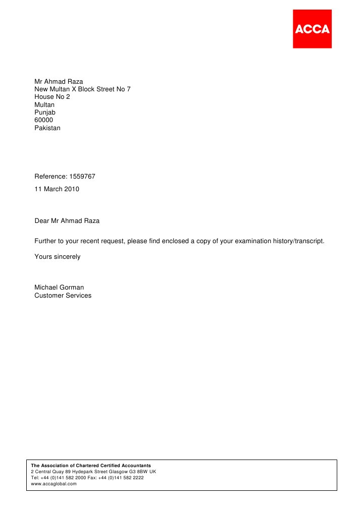 Ahmad Raza's ACCA Examination Transcript | PDF | Accounting | Service ...