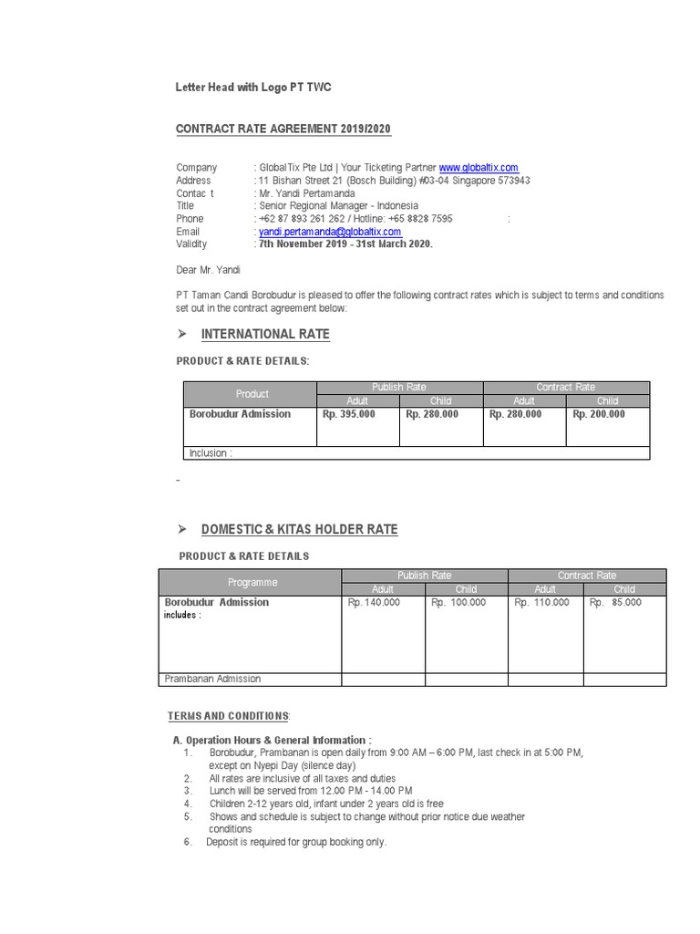 PT TWC Contract Rate Agreement 2019-2020 | PDF | Banks | Insurance