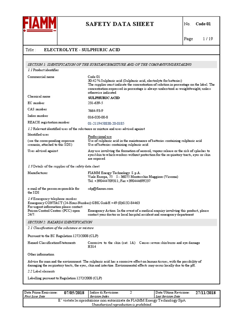 Safety_data_sheet_electrolyte__sulphuric_acid Toxicity Waste