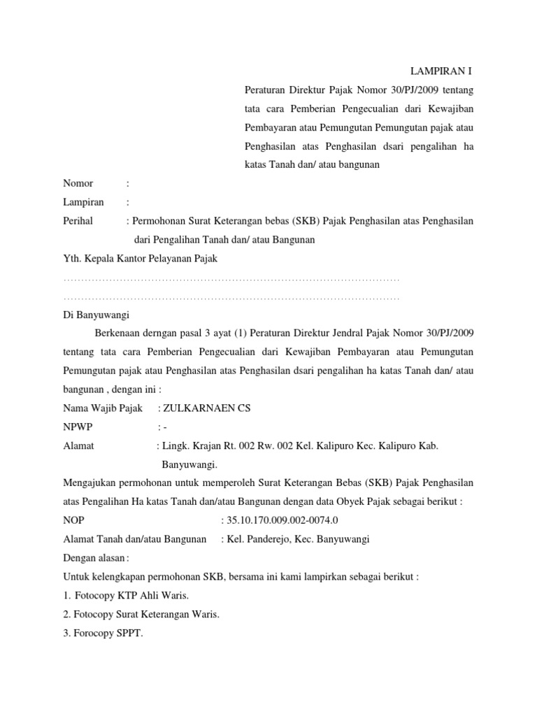 Permohonan SKB Pajak Penghasilan | PDF