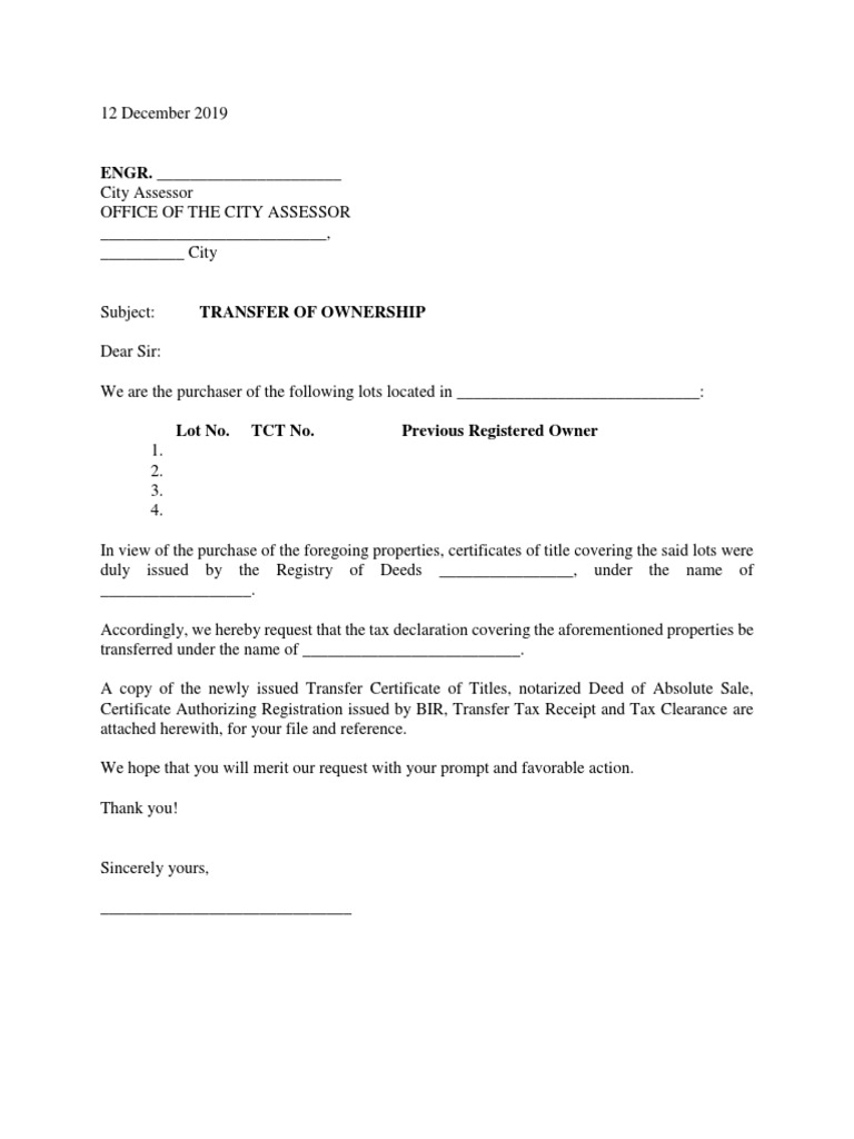Letter To City Assessor PDF