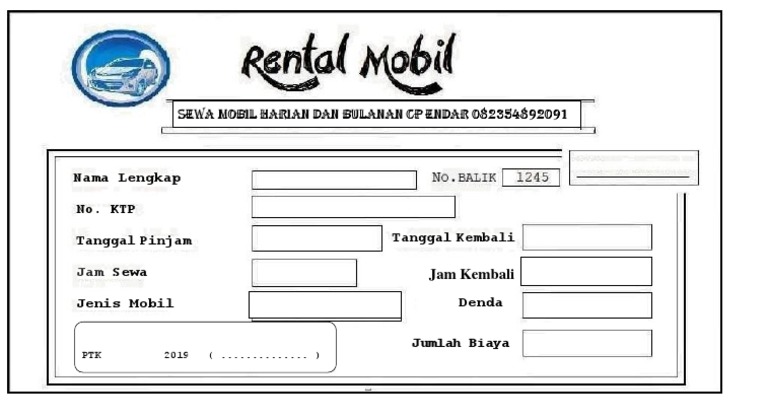 Contoh Kwitansi Rental Mobil