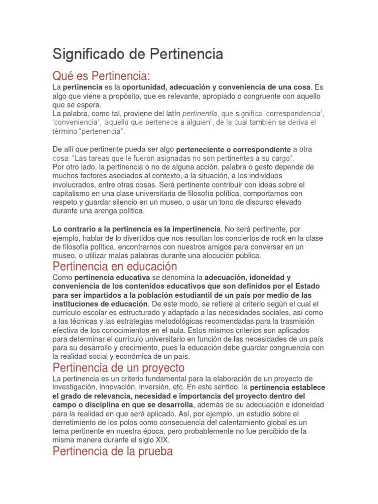 Definición y Significado de Pertinencia | PDF | Plan de estudios ...