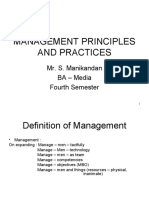 Management Principles and Practices: Mr. S. Manikandan BA - Media Fourth Semester