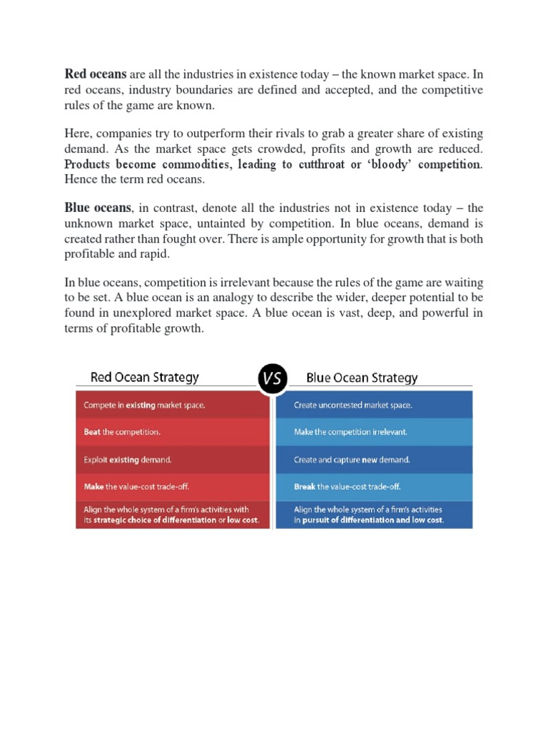 Blue Ocean Vs Red Ocean Strategies | PDF
