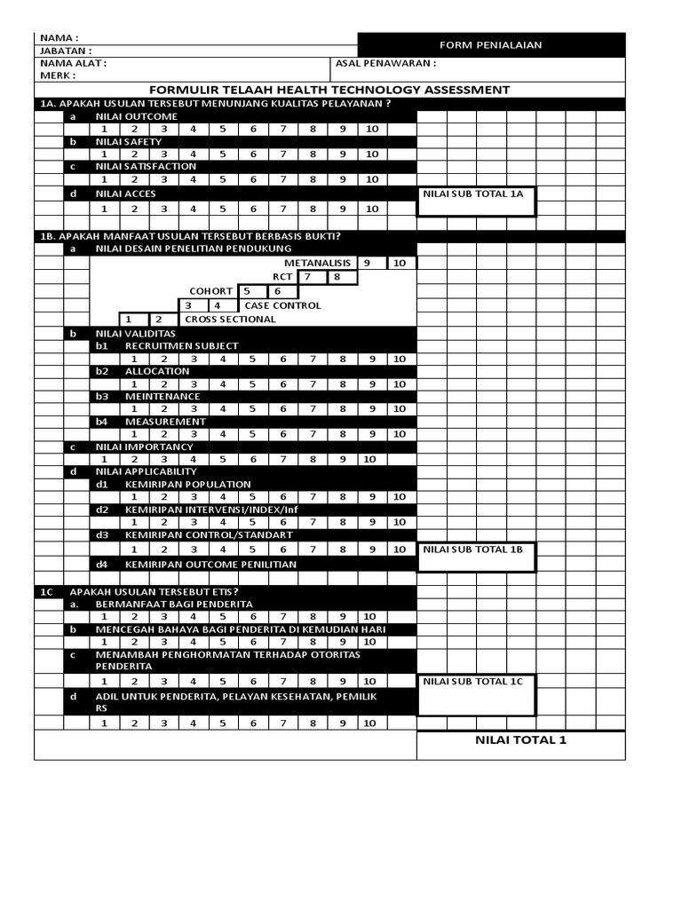 Formulir Penilaian HTA Kesehatan | PDF | Health Care | Business