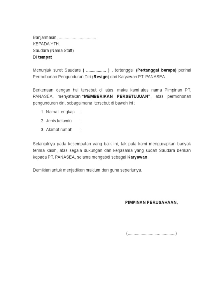 12 Contoh Surat Pengunduran Diri Kerja Resign Disertai Dengan Alasan