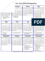 Year 2020 Calendar - Philippines