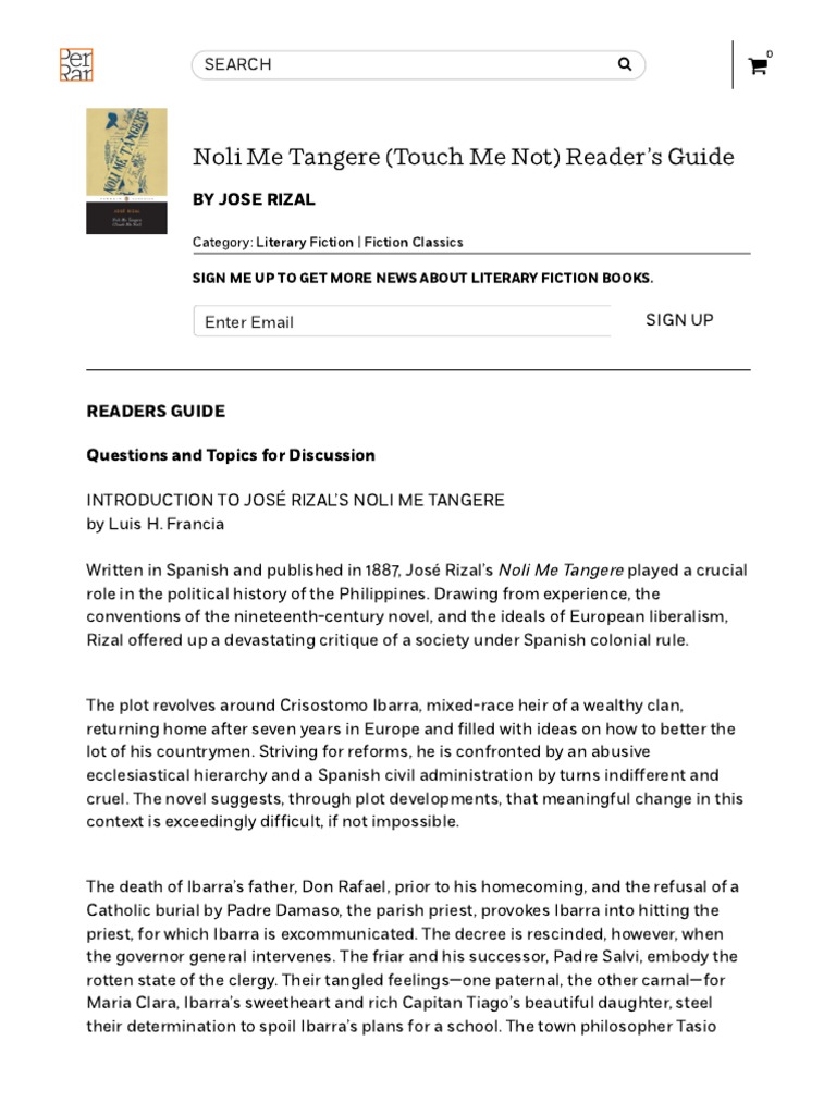 Noli Me Tangere (Touch Me Not) by Jose Rizal - Reading Guide ...
