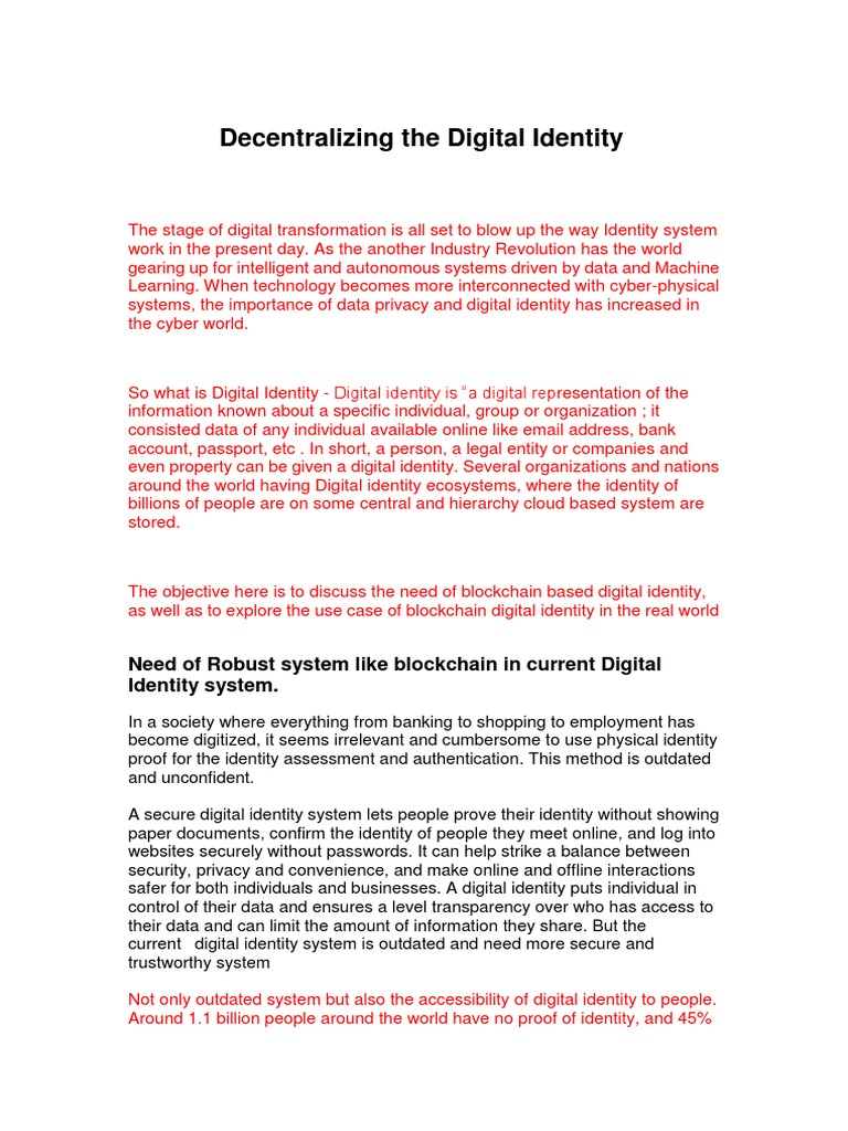 Decentralizing The Digital Identity PDF Authentication Computer Network