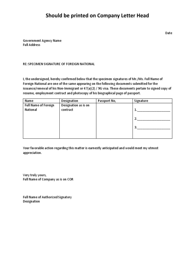 Specimen Signature PDF