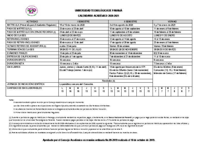 Utp Calendaio Academico 2020 2021 | PDF | Calendario