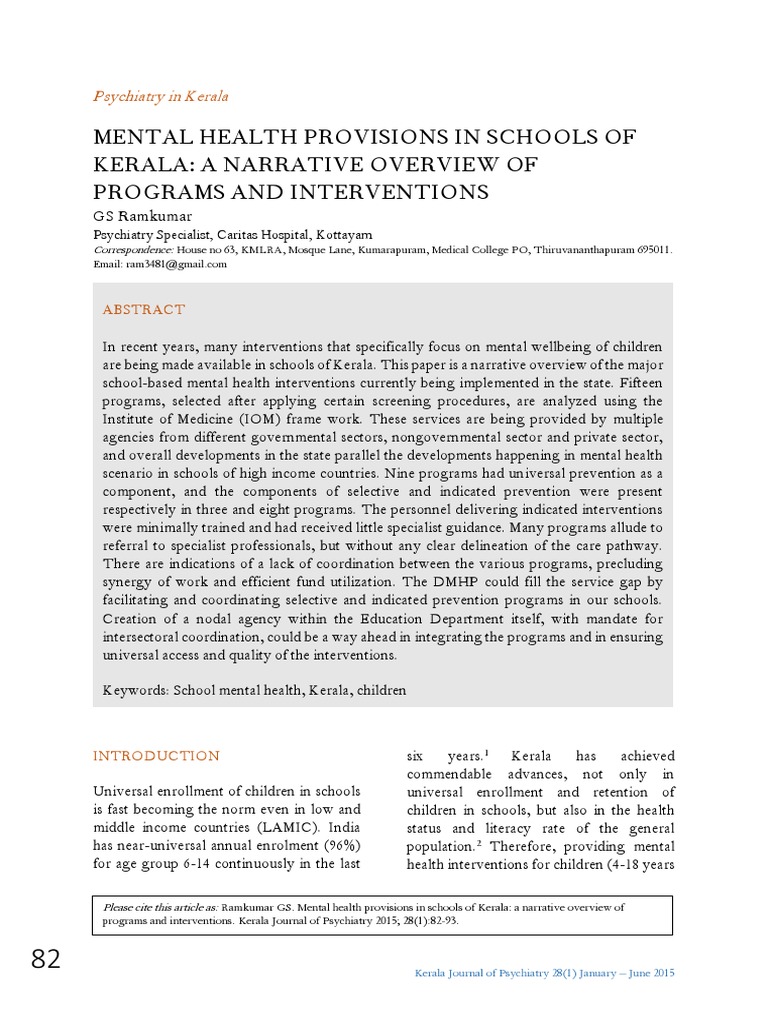 Mental Health Programs in Kerala Schools | PDF | School Counselor ...