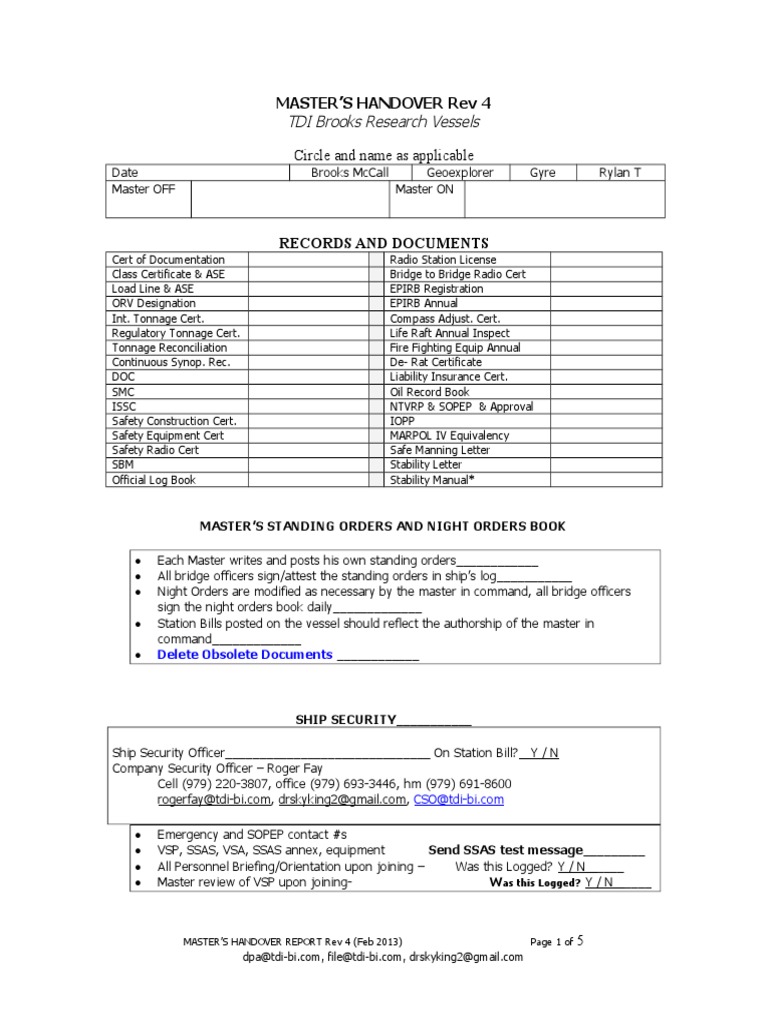 Master's Handover Report Overview | PDF | Ships | World Wide Web