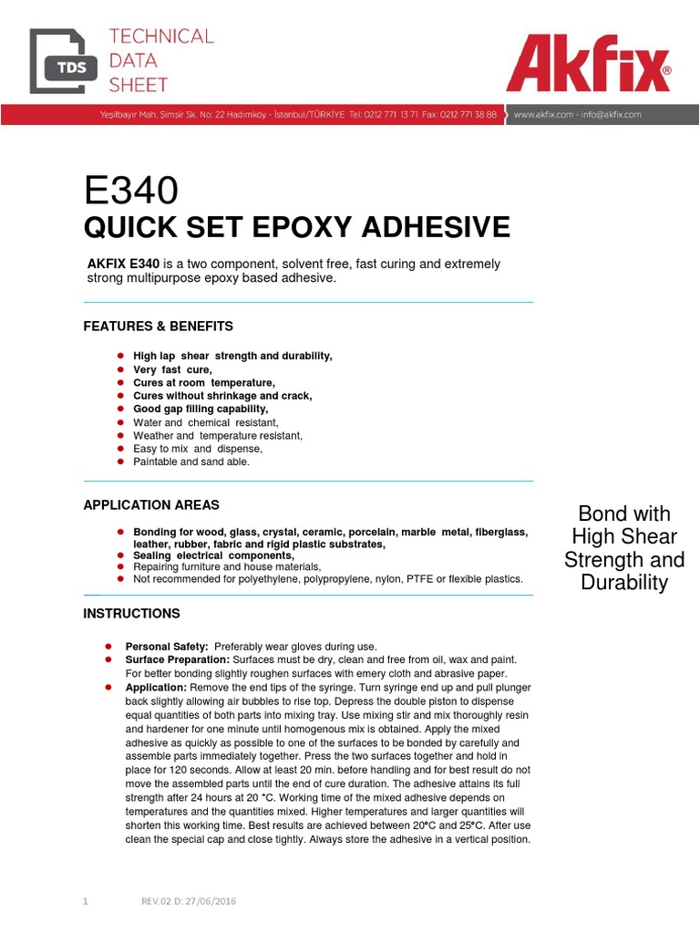 Akfix E340 Quick Set Epoxy Adhesive TDS EN PDF Adhesive Epoxy