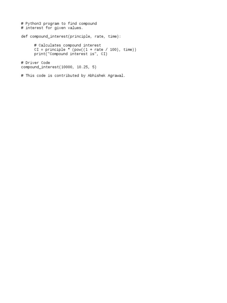 Python Program To Calculate Compound Interest | PDF image.