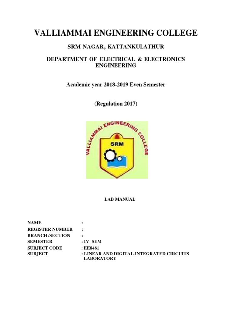 EE8461Linear and Digital Integrated CircuitsLab Manual PDF Logic