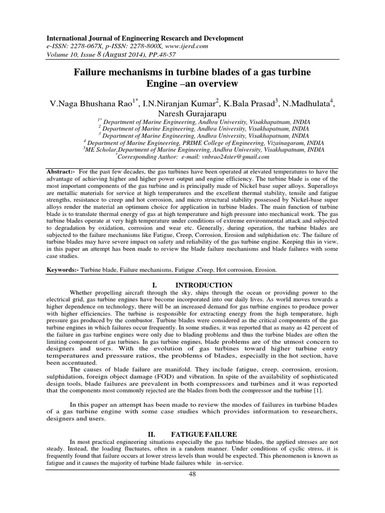 Failure Mechanisms in Turbine Blades of PDF | PDF | Fatigue (Material ...