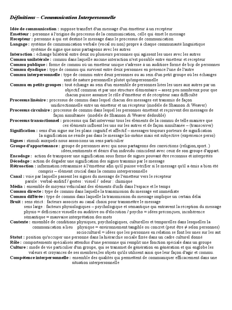 Définitions de la communication interpersonnelle | PDF | la ...