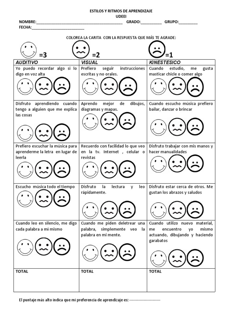 Test de Estilos de Aprendizaje Infantil | PDF | Artes del Lenguaje y ...