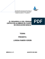 El Desarrollo Del Pensamiento Critico en Alumnos de Cuarto Grado de Educación Basica