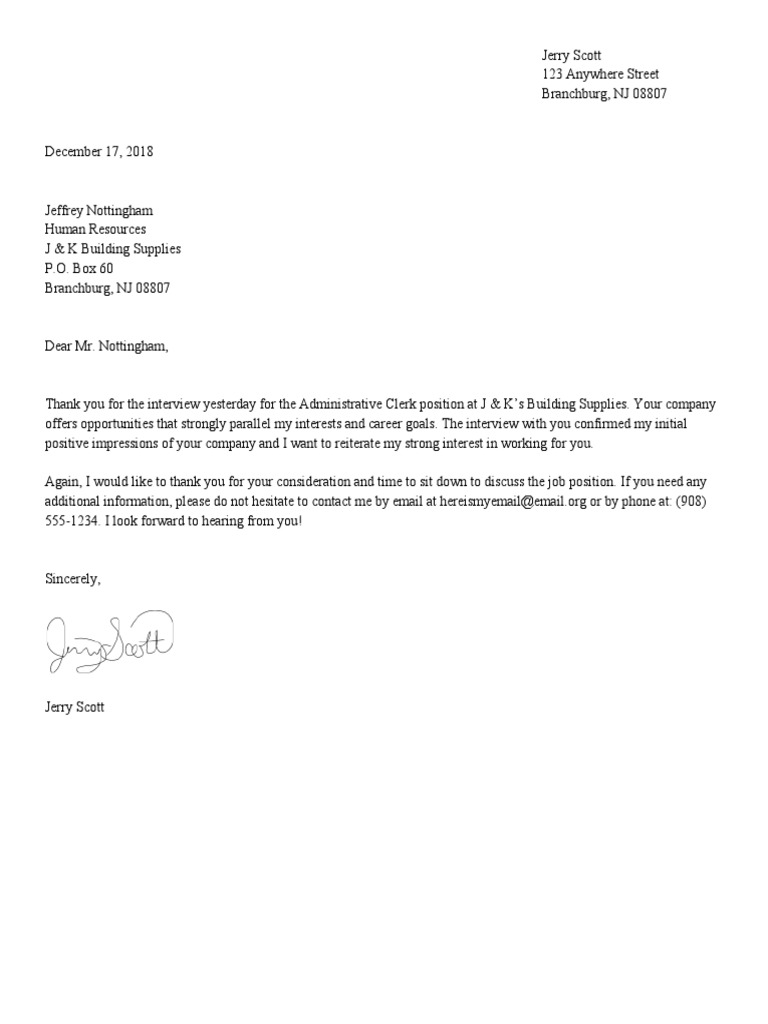 Thank You Note Examples PDF