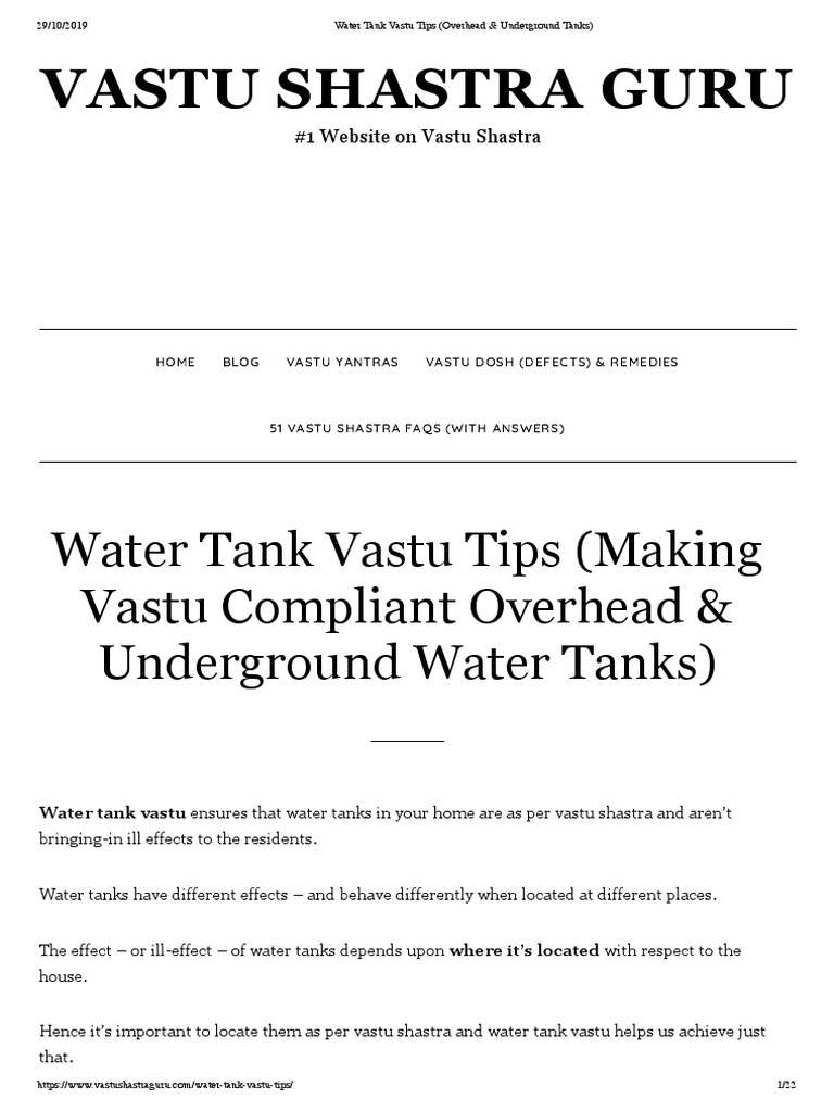 Water Tank Vastu Tips (Overhead & Underground Tanks) PDF