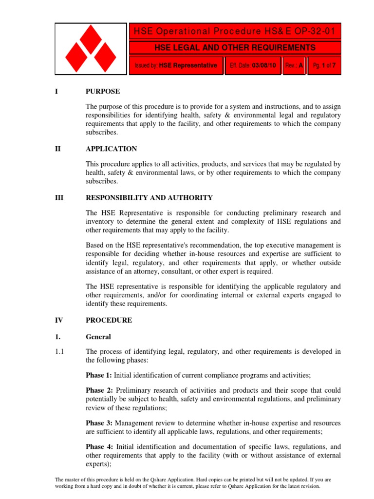 HSE Legal Compliance Procedure Overview | PDF | Regulatory Compliance ...