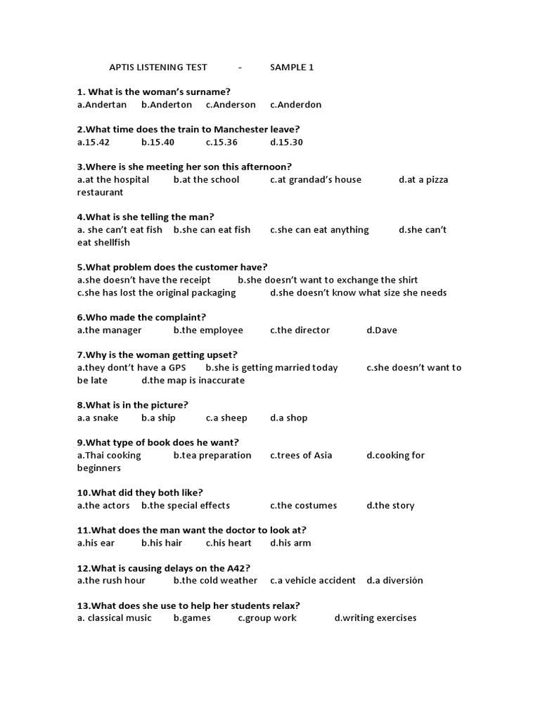 Aptis Listening Test Sample 1 Pdf