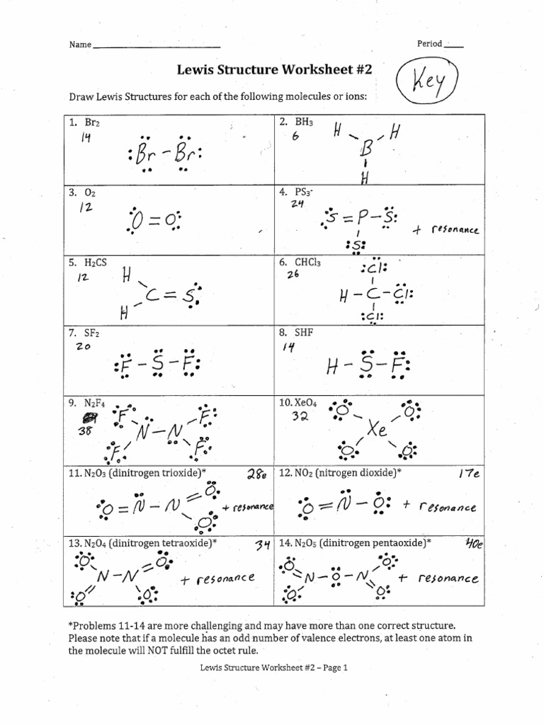 ChemE - Lewis Structure  Worksheet 5 Answers  PDF In Lewis Structures Worksheet With Answers