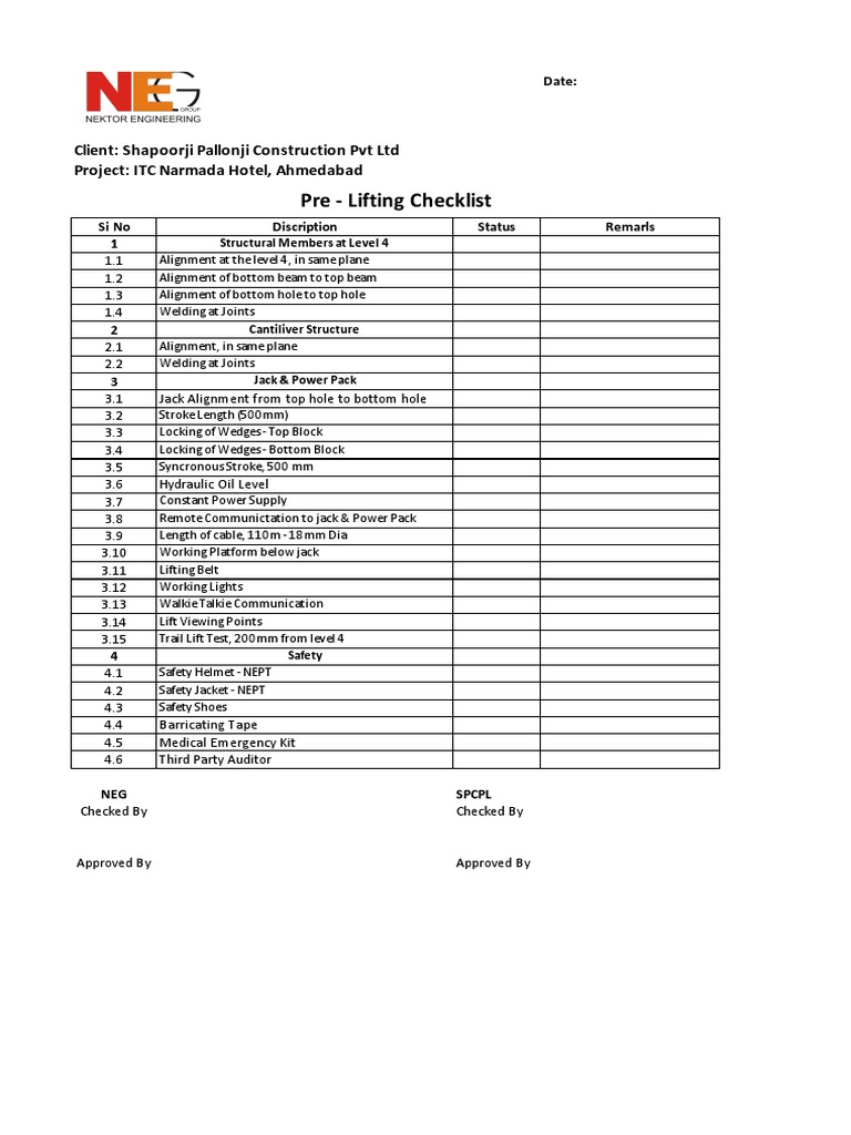 LIfting Checklist PDF