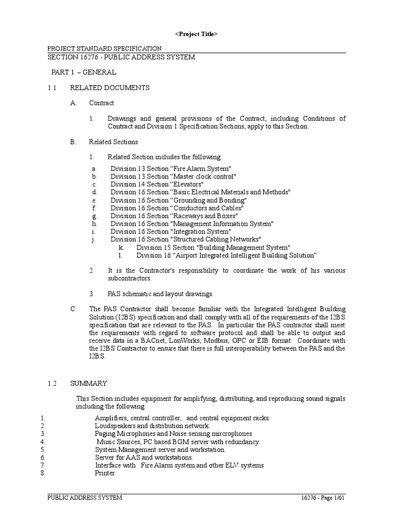 Public Address System PDF Specification (Technical Standard