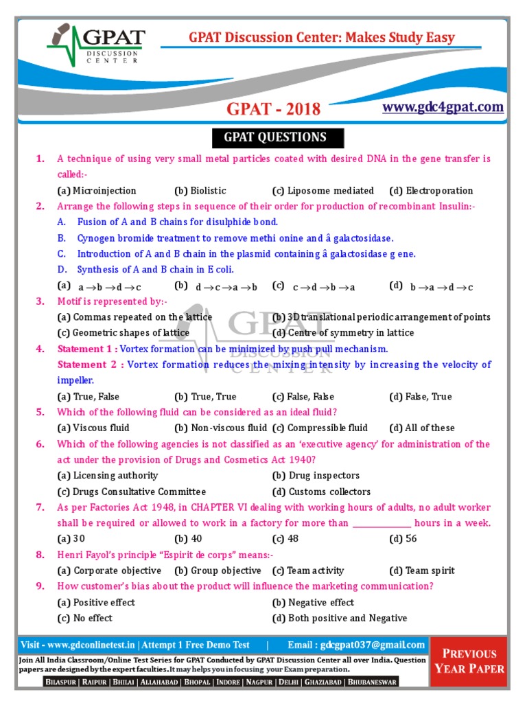 GPAT 2018 Question Paper Overview | PDF | Salt (Chemistry) | Tablet ...