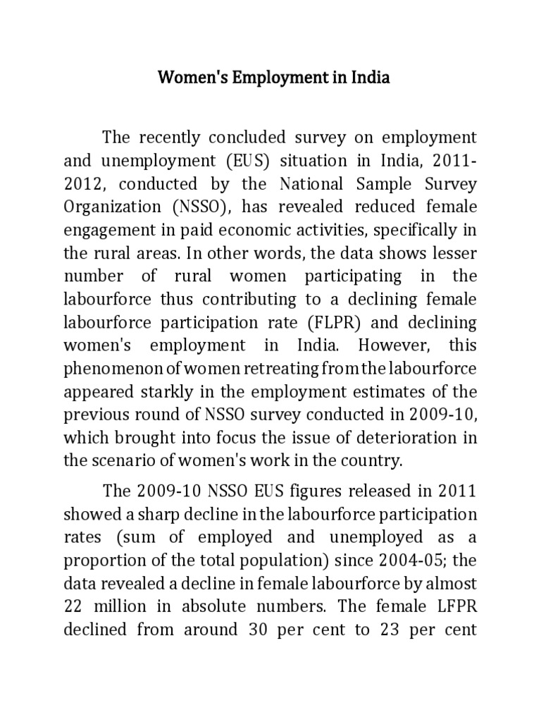 Women's Employment in India PDF Workforce Employment