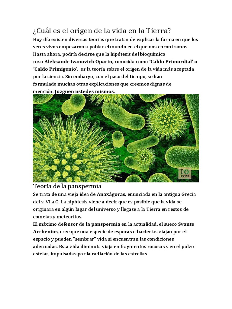 Cuál Es El Origen de La Vida en La Tierra | PDF | Rna | Abiogénesis