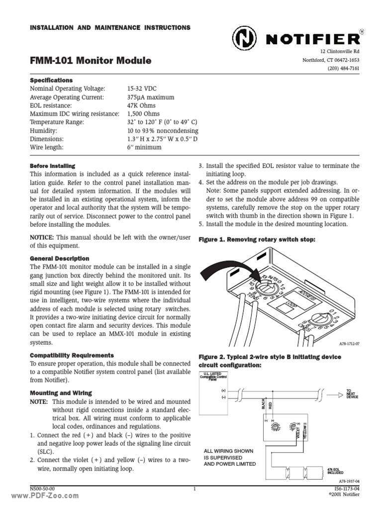 Notifier FMM 101 Monitor Module PDF PDF Switch Electrical Wiring