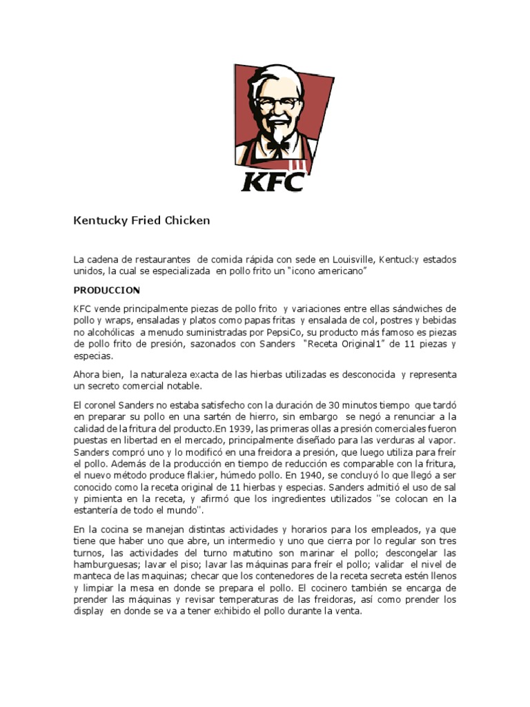 Historia y Proceso de KFC | PDF | Cocinando | Preparación de comida y ...