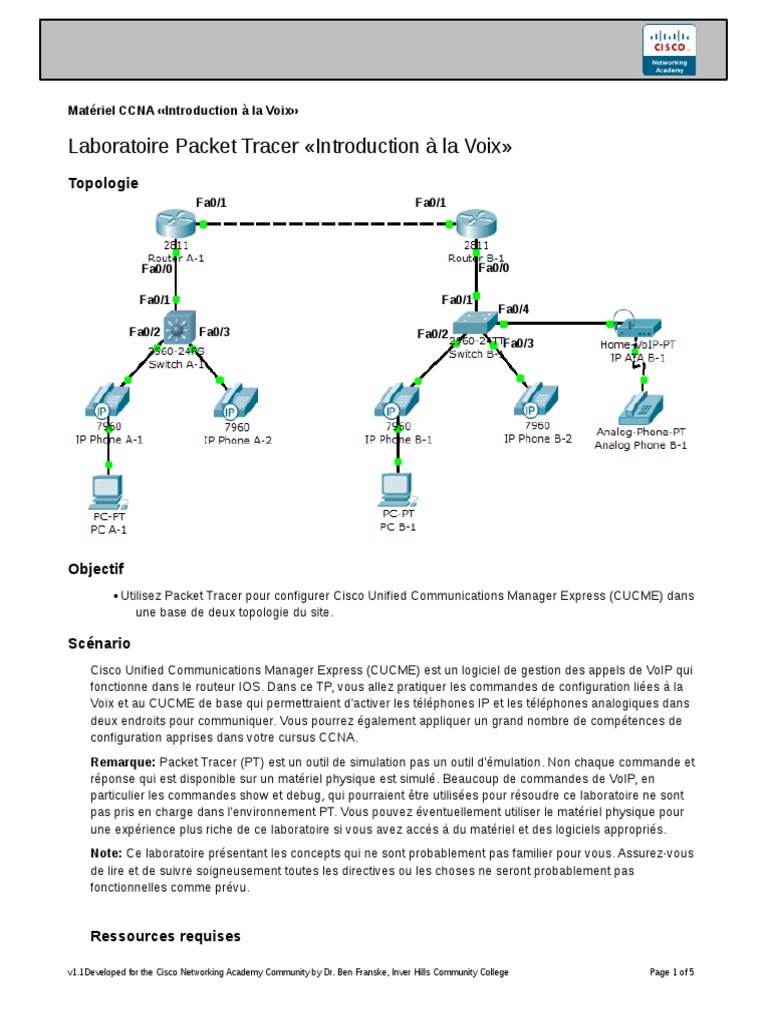 Exercice VoIP avec Cisco Packet Tracer | PDF | Adresse IP | Voix sur IP